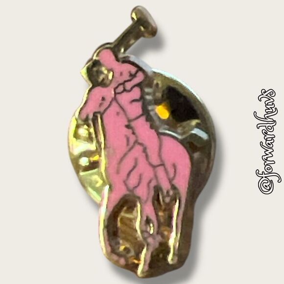 Bundle Sale 3 for $15 | Vintage Gold-Tone Pink Polo Pin - Picture 3 of 7